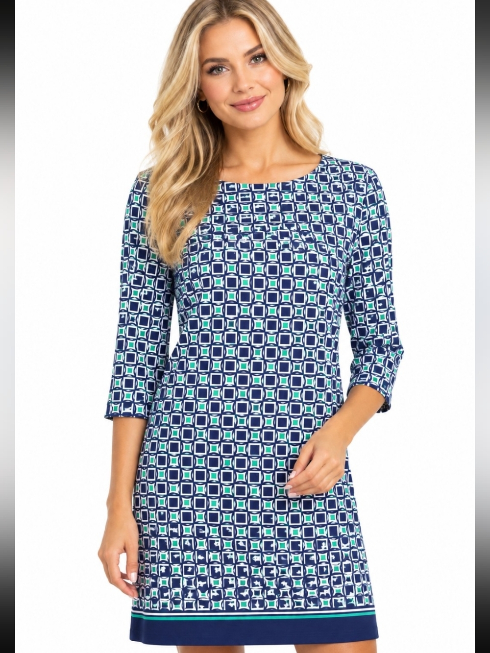 Talbots Womens Geometric Mini Dress in Blue & Green Size 2